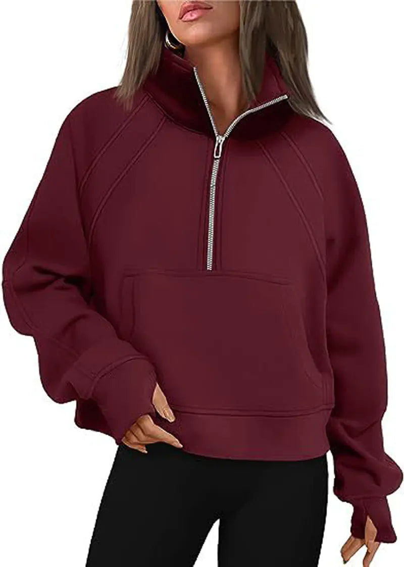 Women's Half Zipper Plush Stand-Up Collar Sweatshirt - Image 12
