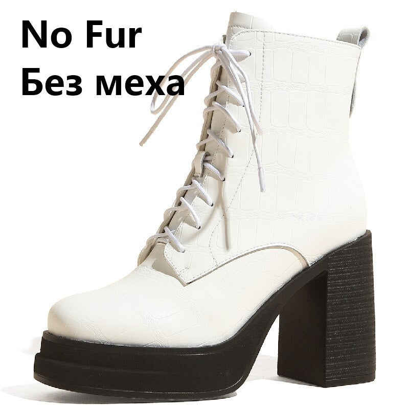 Women's Retro Fashion Embossed Chunky Heel Ankle Boots - Image 20