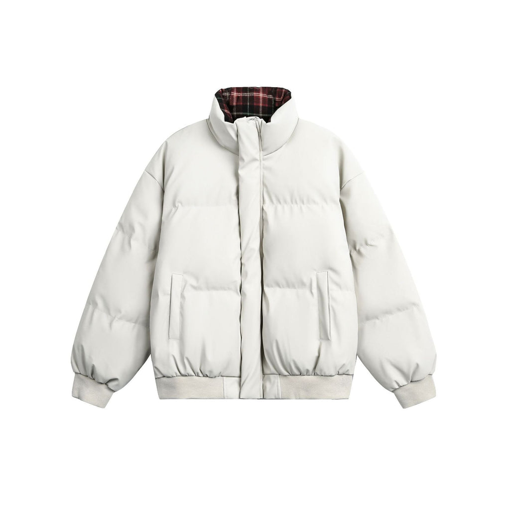 Winter Puffer Jacket with Stand-Up Collar and Plaid Lining - Image 5