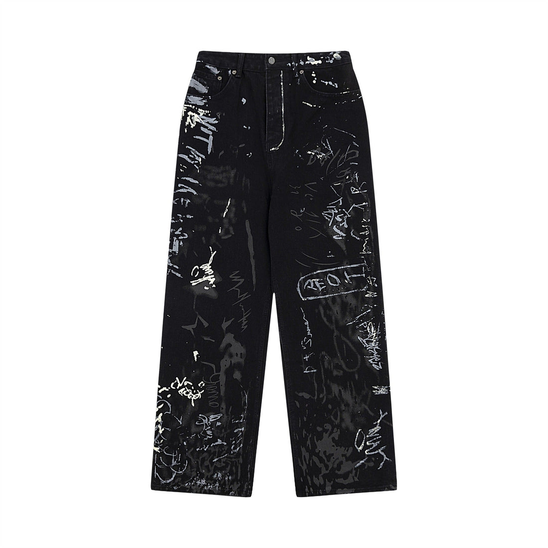 Women's Black Graffiti Print High-Waisted Wide Leg Denim Jeans - Image 6