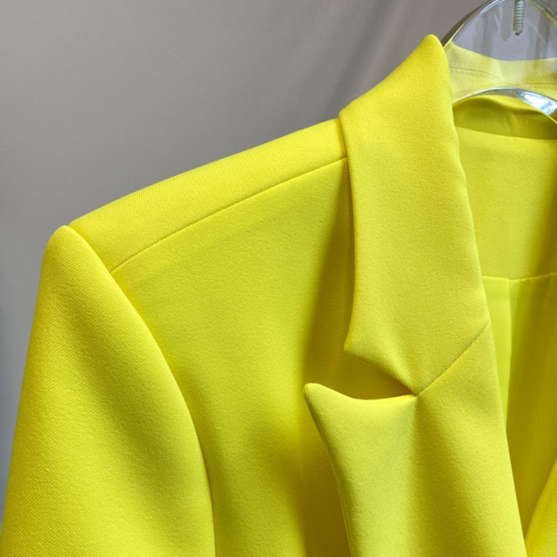 Women's Harajuku Style Minimalist Neon Yellow Blazer