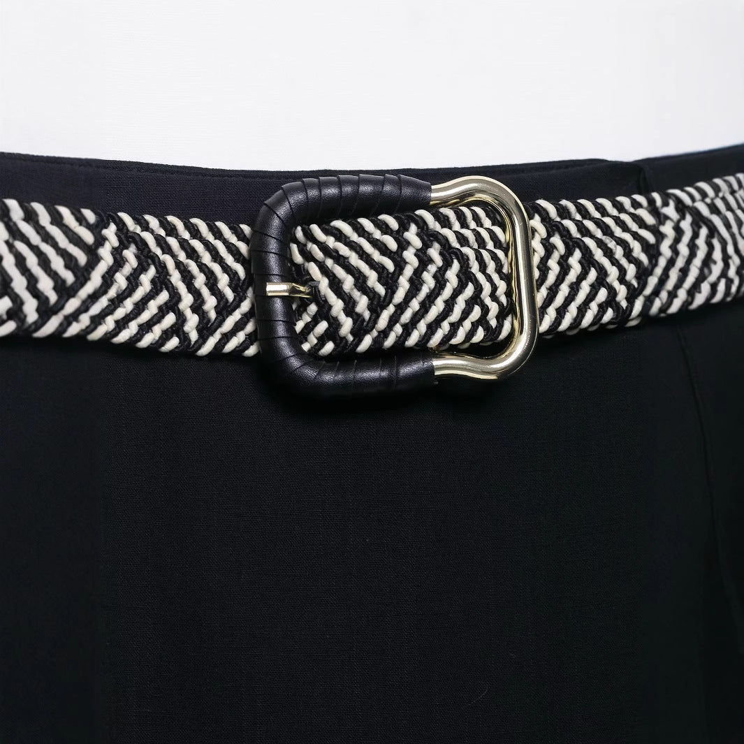 Women's Slim Fit A-Line Midi Skirt with Patterned Waist Belt - Image 3