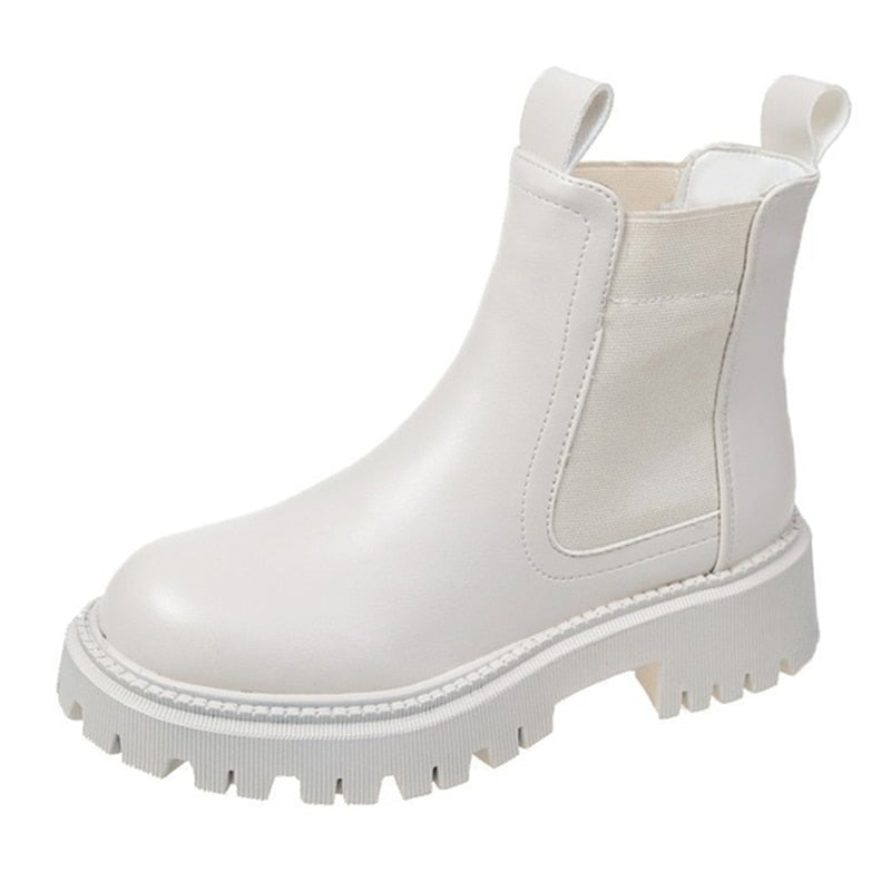 Chic Waterproof Cream Chelsea Boots with Chunky Platform Sole - Image 5
