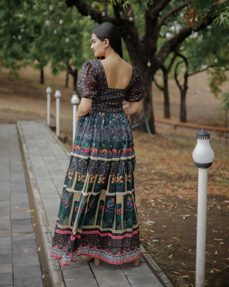 Black Heavy Digital Printed Pure Chanderi Floor Length Anarkali