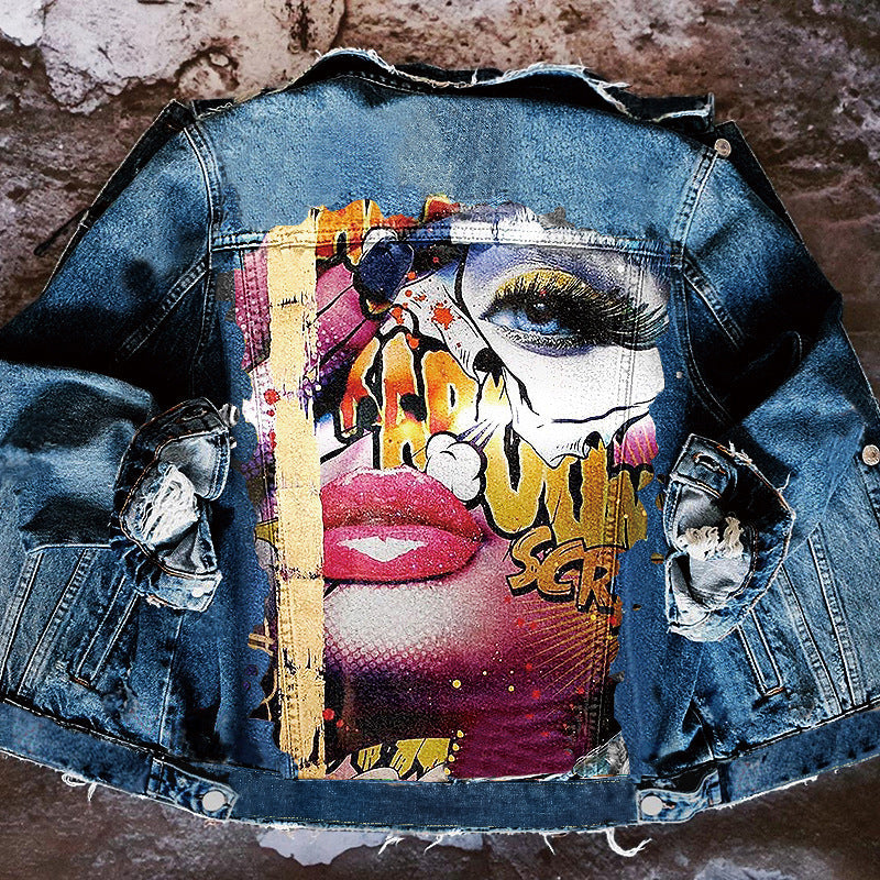 Women's Graphic Print Denim Jacket Harajuku Street Style - Image 4