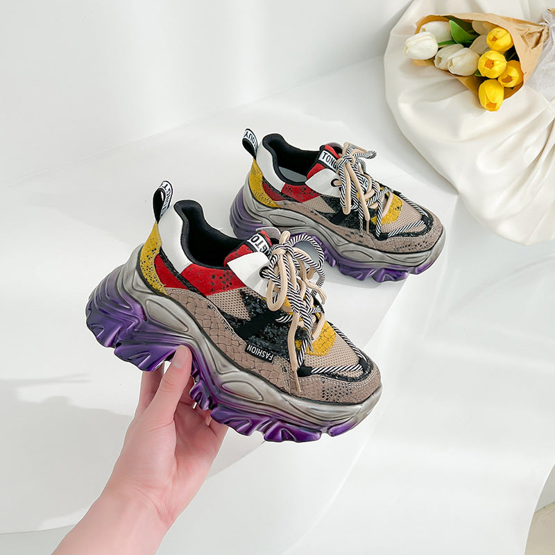 Women's Genuine Leather Chunky Sole Fashion Sneakers - Image 2