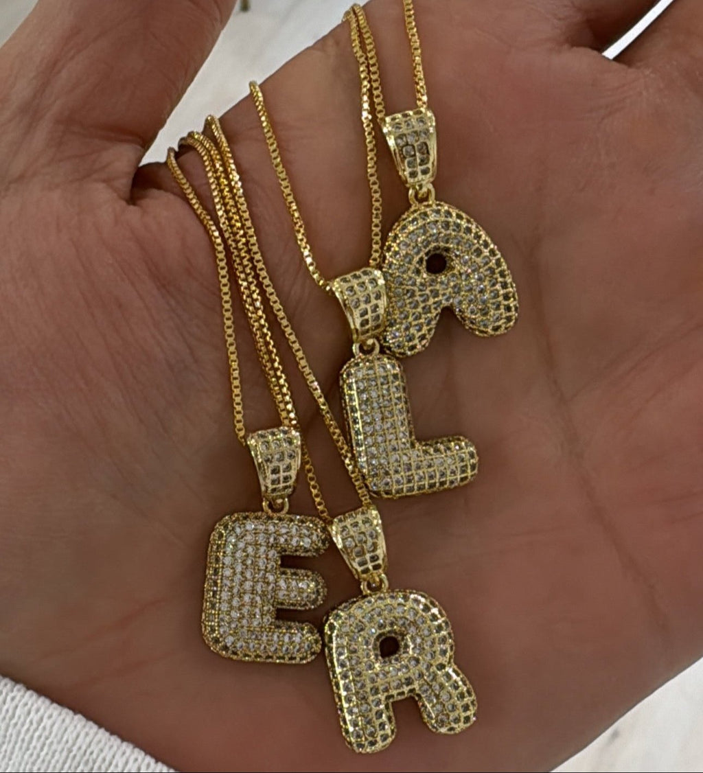 Pave Bubble Initial Necklace