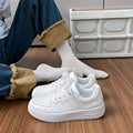 White Platform Lace-Up Round Toe Casual Chunky Sneakers