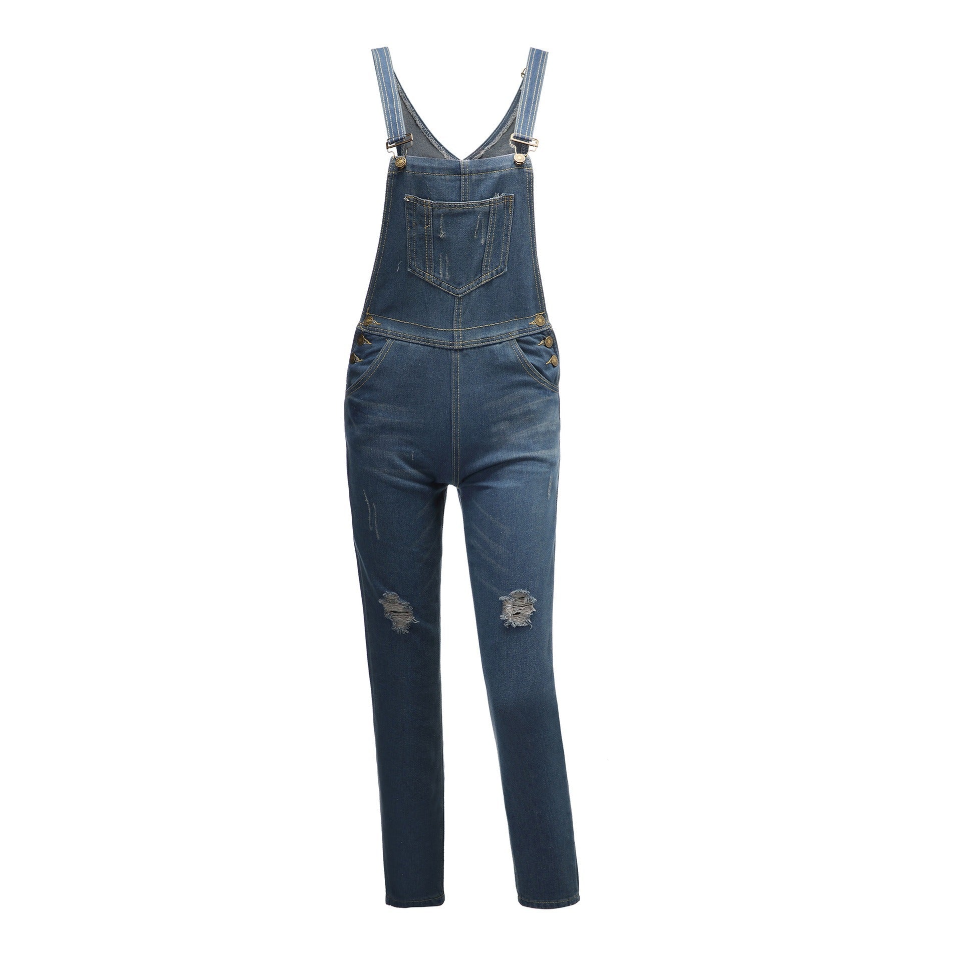 Women's Ripped Blue Denim Overalls - Harajuku Style Streetwear - Image 5