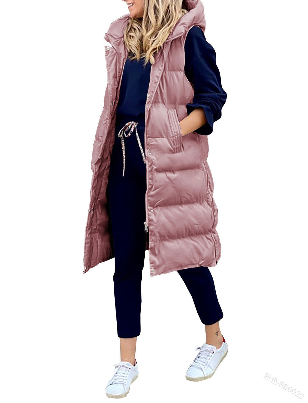 Women's Long Hooded Puffer Vest Sleeveless Quilted Jacket - Image 11