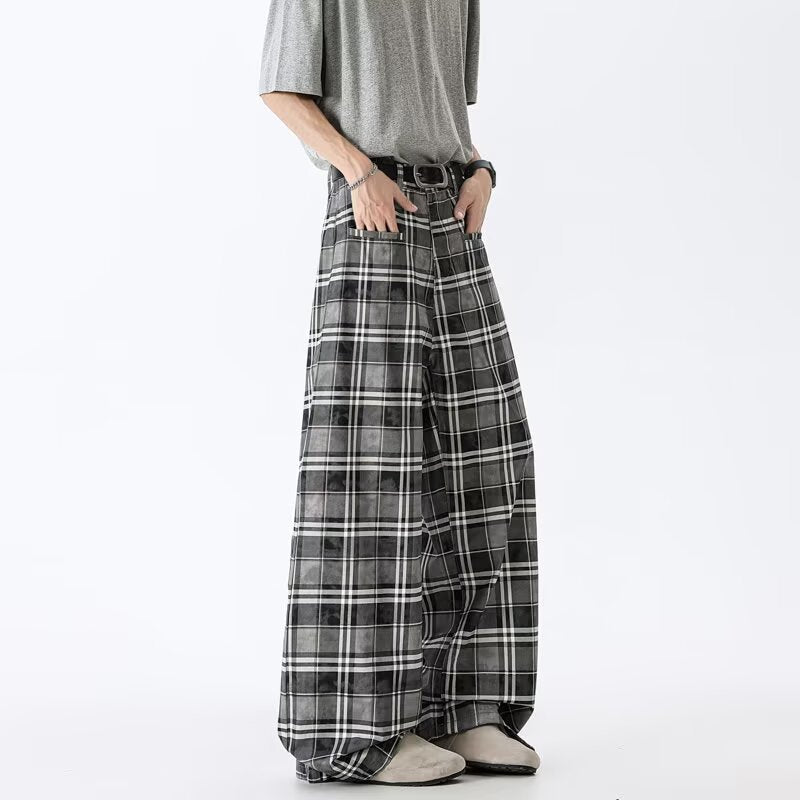 Wide Leg Plaid Casual Pants in Chestnut Brown and Gray - Image 4