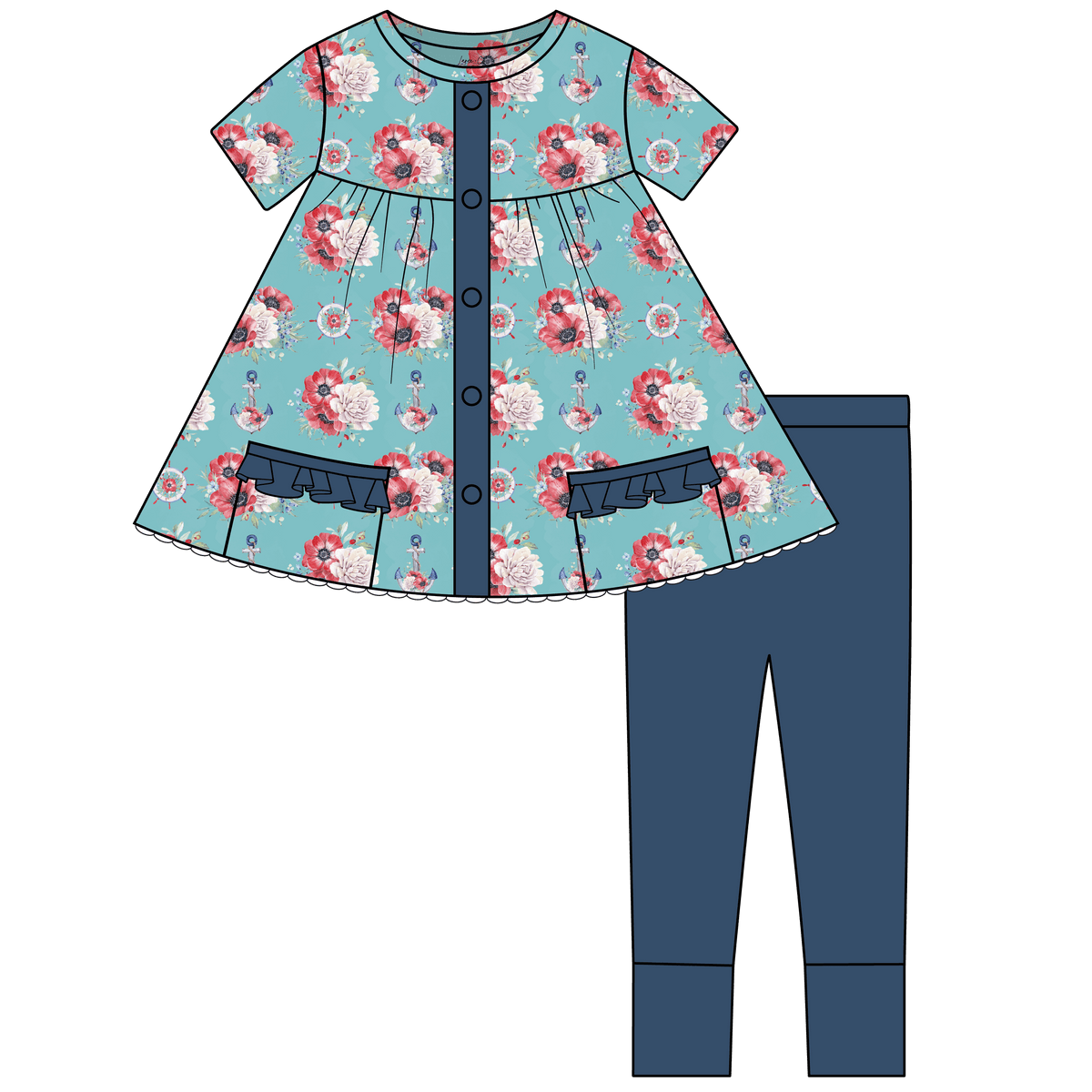 Beckett Anchors Bamboo Short Sleeve Tunic + Legging Set (Pre-Order)