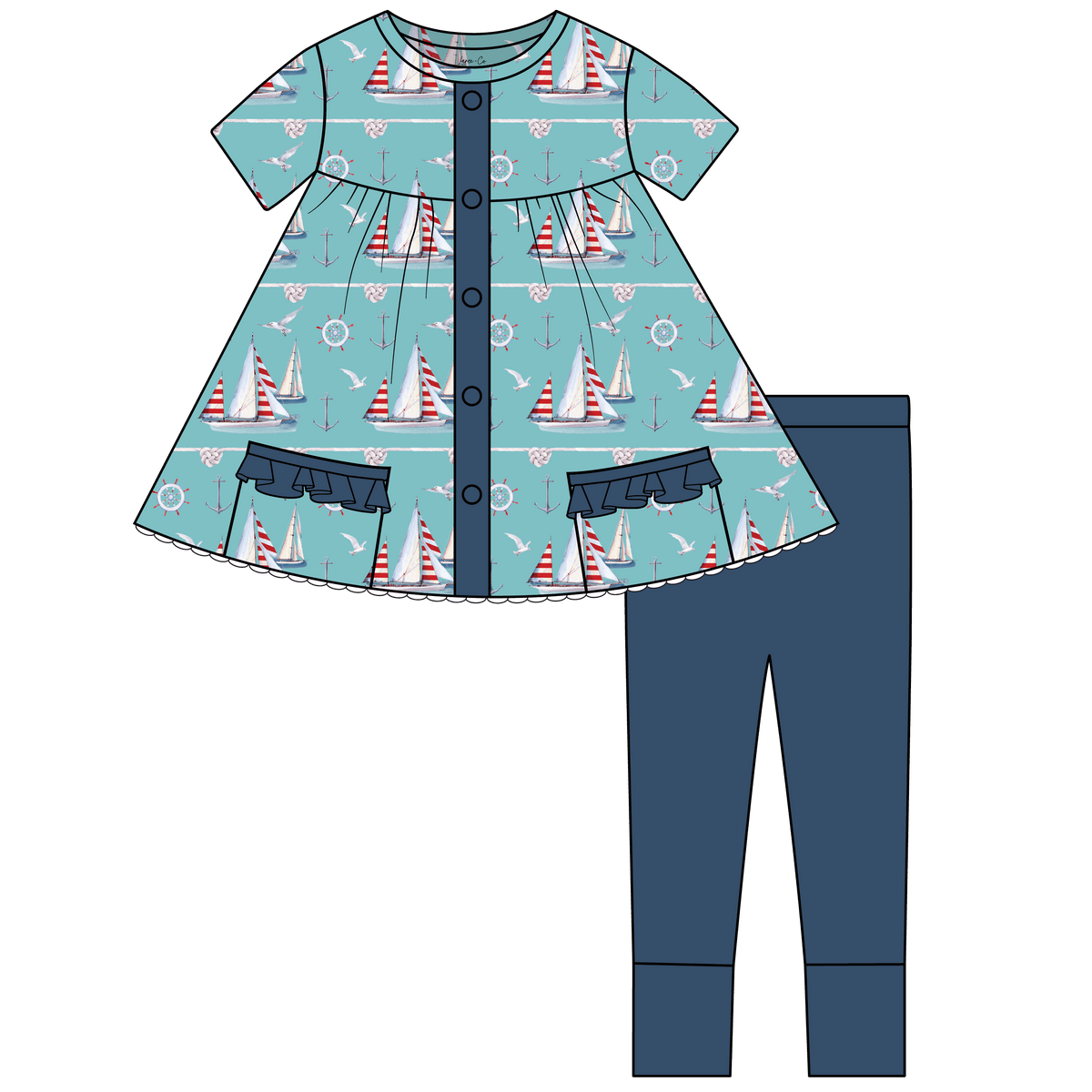 Beckett Sailboats Bamboo Short Sleeve Tunic + Legging Set (Pre-Order)