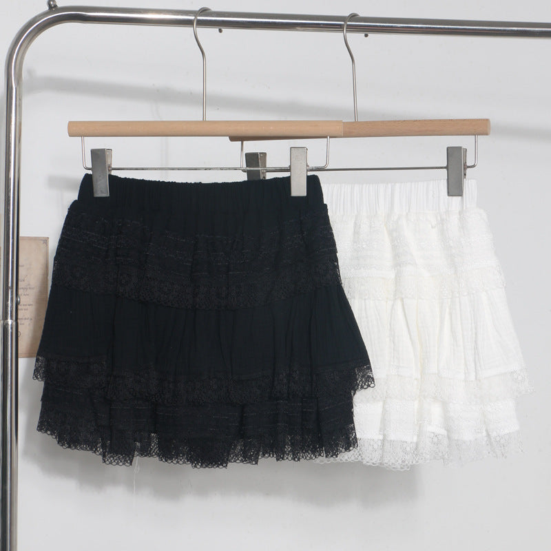 Lace Tiered Mini Skirt for Women - Harajuku Style White & Black - Image 4