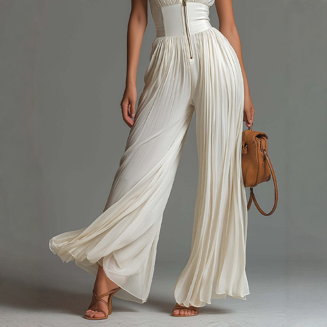 Pleated Wide-Leg Sleeveless Jumpsuit for Women