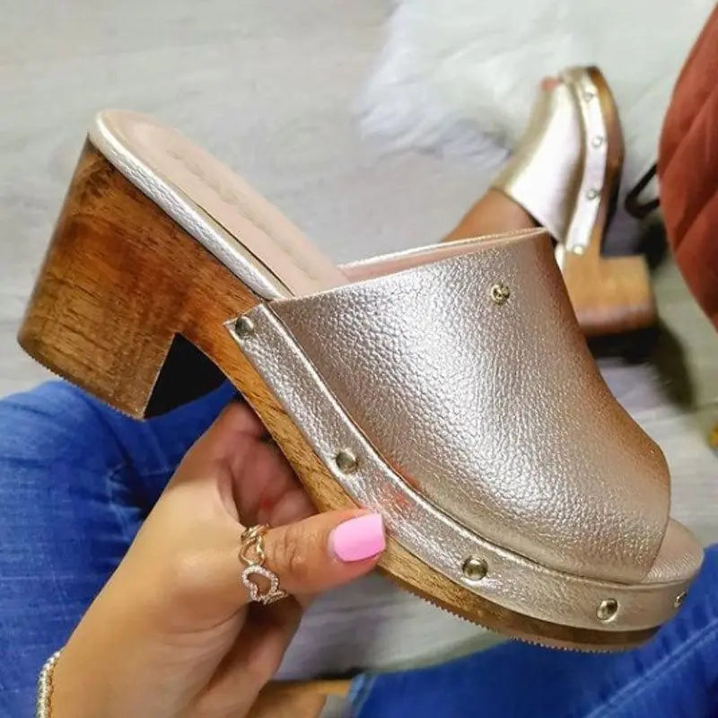 Women's Studded Faux Leather Wedge Mule Sandals Platform Shoes - Image 17