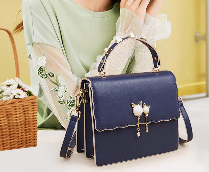 Round Handbag, Genuine Leather Women's Tote