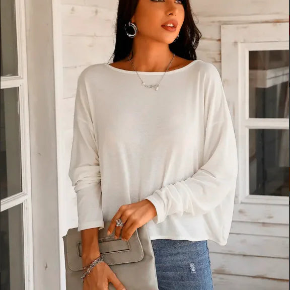 Women's Backless Long Sleeve Pearl Detail T-Shirt Top - Image 10