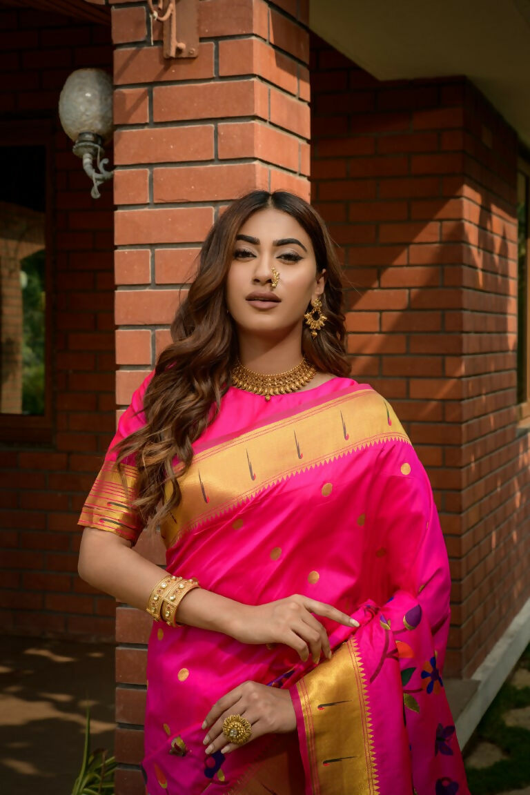 Pink Paithani Silk Saree with Blouse