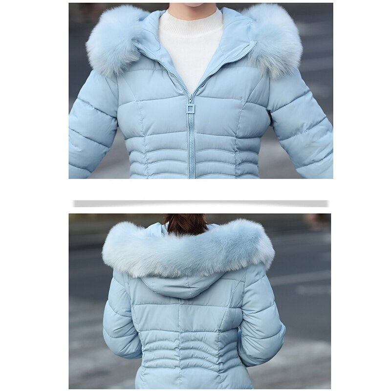Women's Faux Fur Hooded Quilted Winter Parka Jacket - Image 5