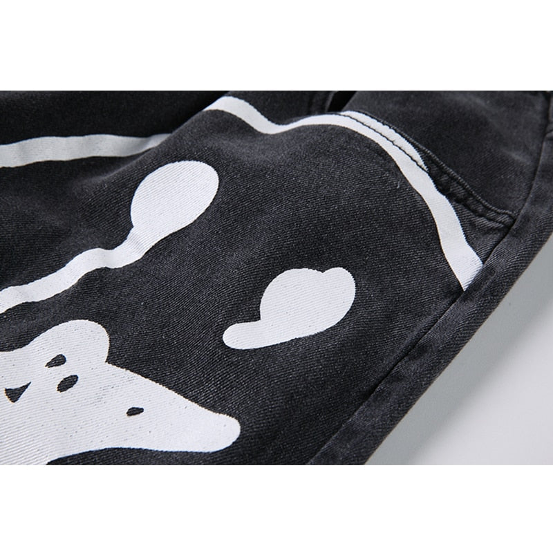 Women's Harajuku Style Wide Leg Denim Jeans with Dripping Smiley Print - Image 5