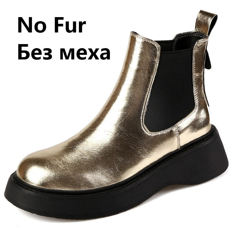 Women's Metallic Gold & Silver Leather Platform Chelsea Boots - Image 7