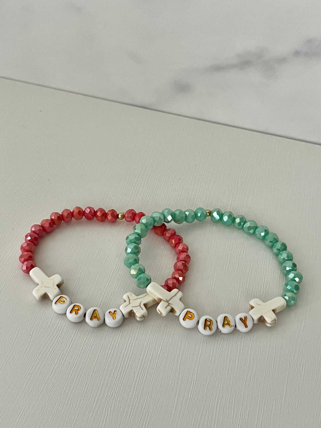 Red Faceted PRAY Beaded Bracelet - Handmade Christian Jewelry
