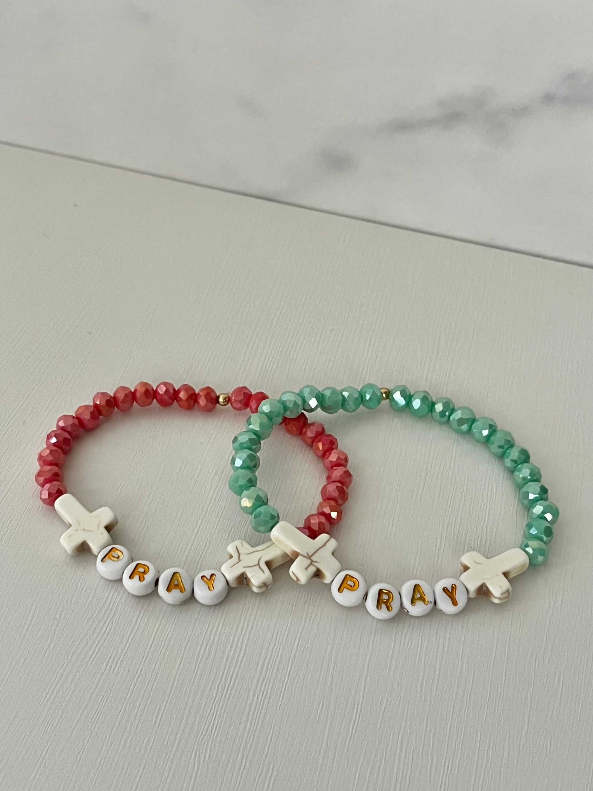 Red Faceted PRAY Beaded Bracelet - Handmade Christian Jewelry