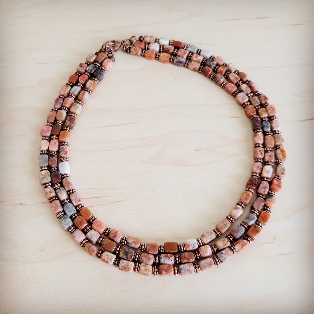 Triple Strand Layered Boho Earth Regalite Collar Necklace 264j