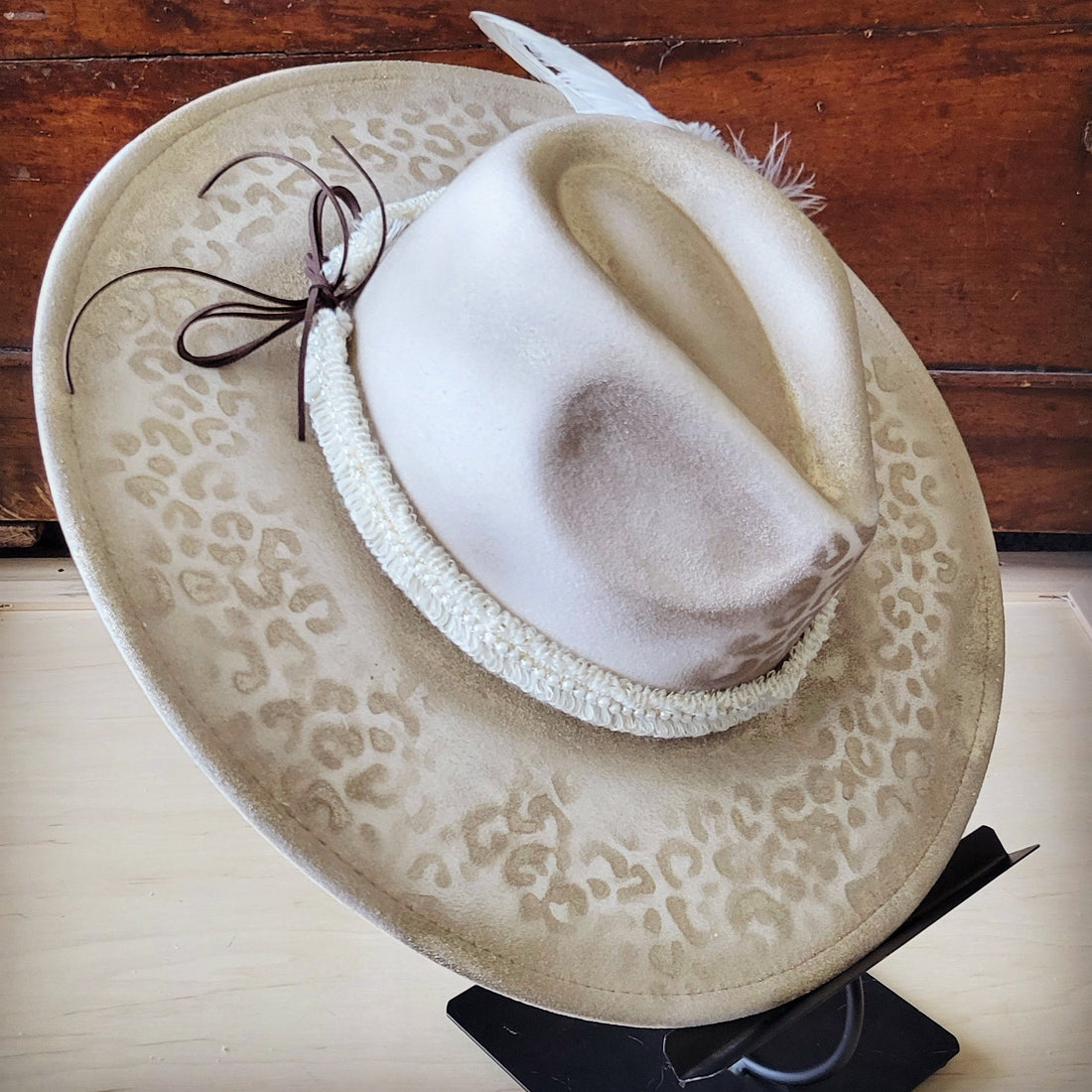 Hand-Painted Leopard Print Boho Western Cowgirl Hat - Image 2