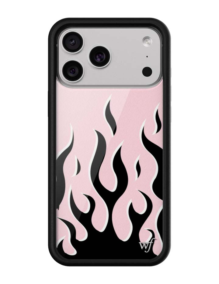 Limited edition pink and black flame pattern iPhone case with black rubber bumper