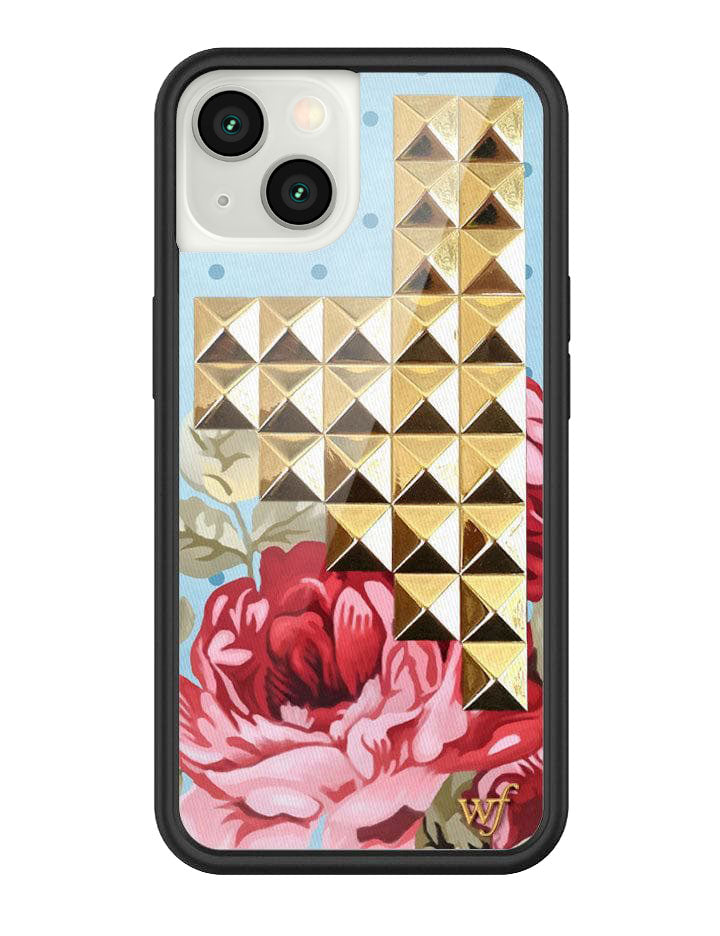 Blue Floral iPhone Case with Gold Studs Limited Edition - Image 3