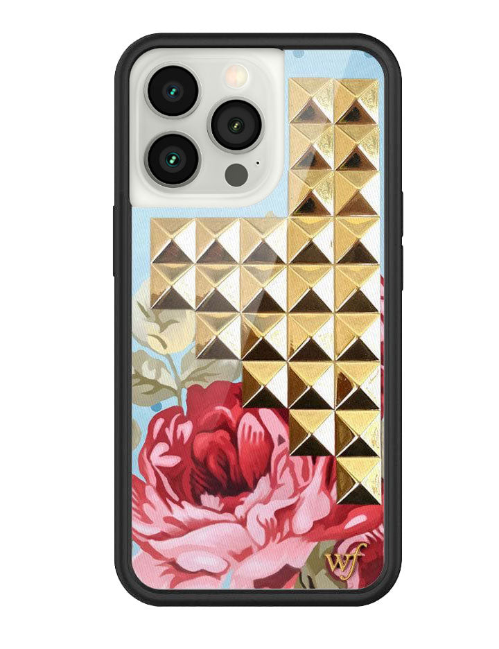 Blue Floral iPhone Case with Gold Studs Limited Edition - Image 2