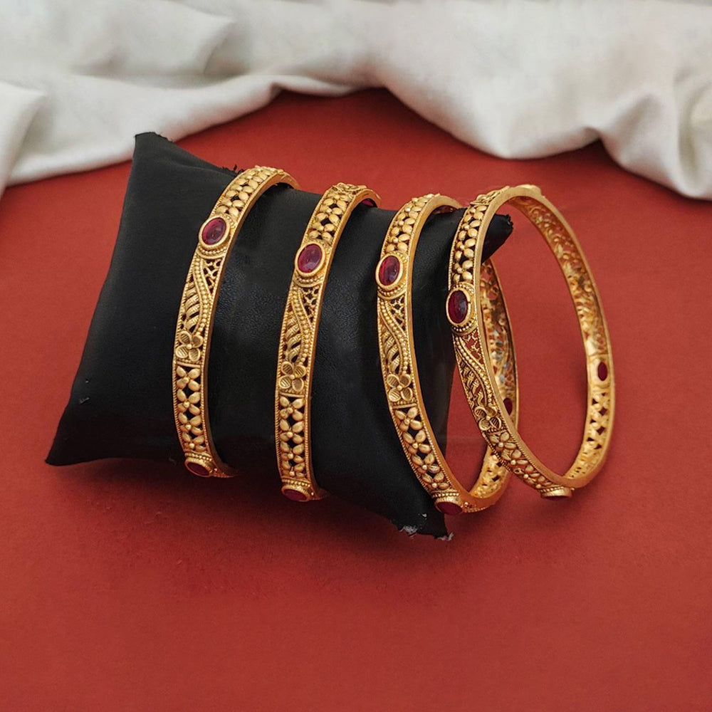 Rajwadi Polish Fancy Party Wear Antique Bangle Set - 4 Pieces
