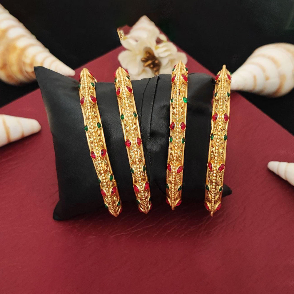 Antique Rajwadi polish bangle set of 4, fully encrusted with premium stones
