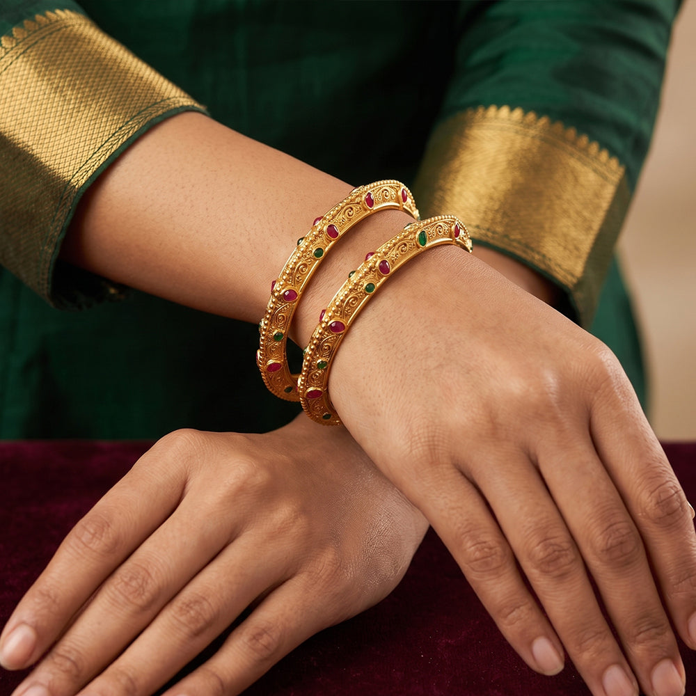 Antique Rajwadi Polish Full Stone Party Wear Bangle Set