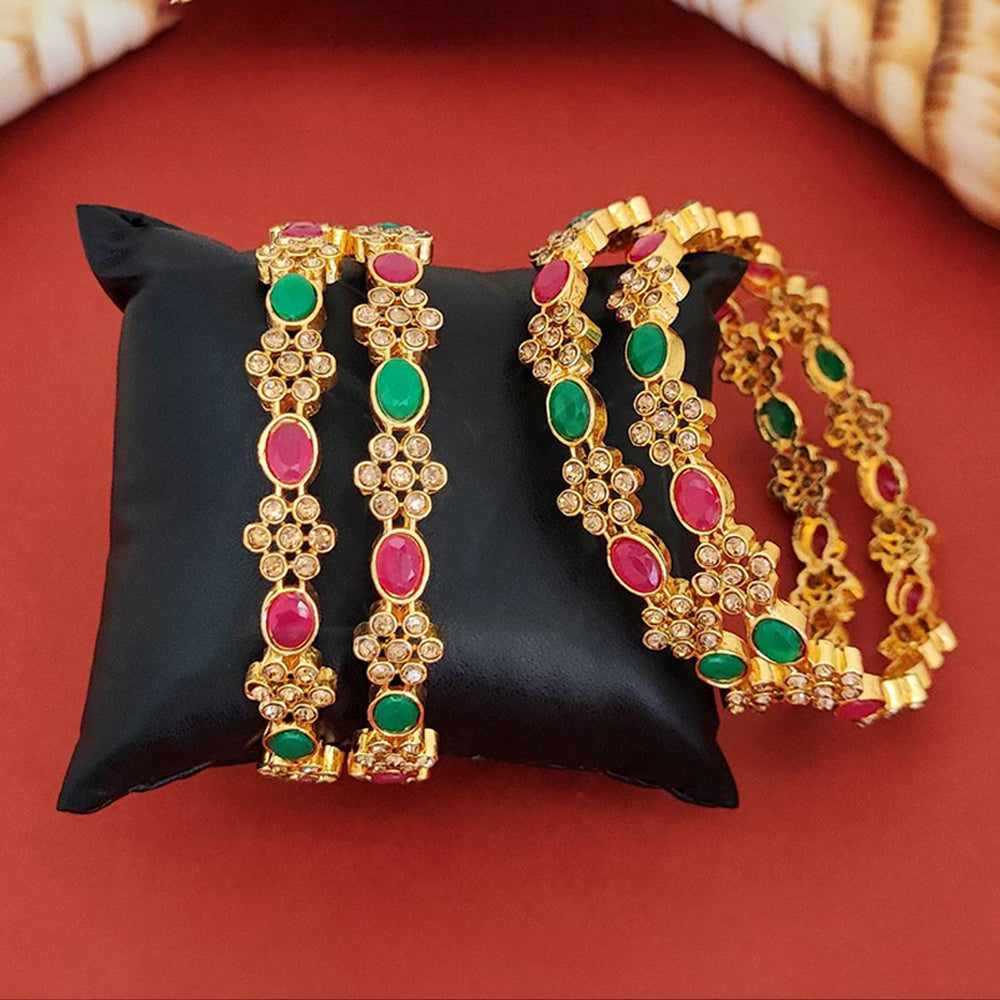 Antique Gold Polish Bangle Set - Traditional Designer 4-Piece Set