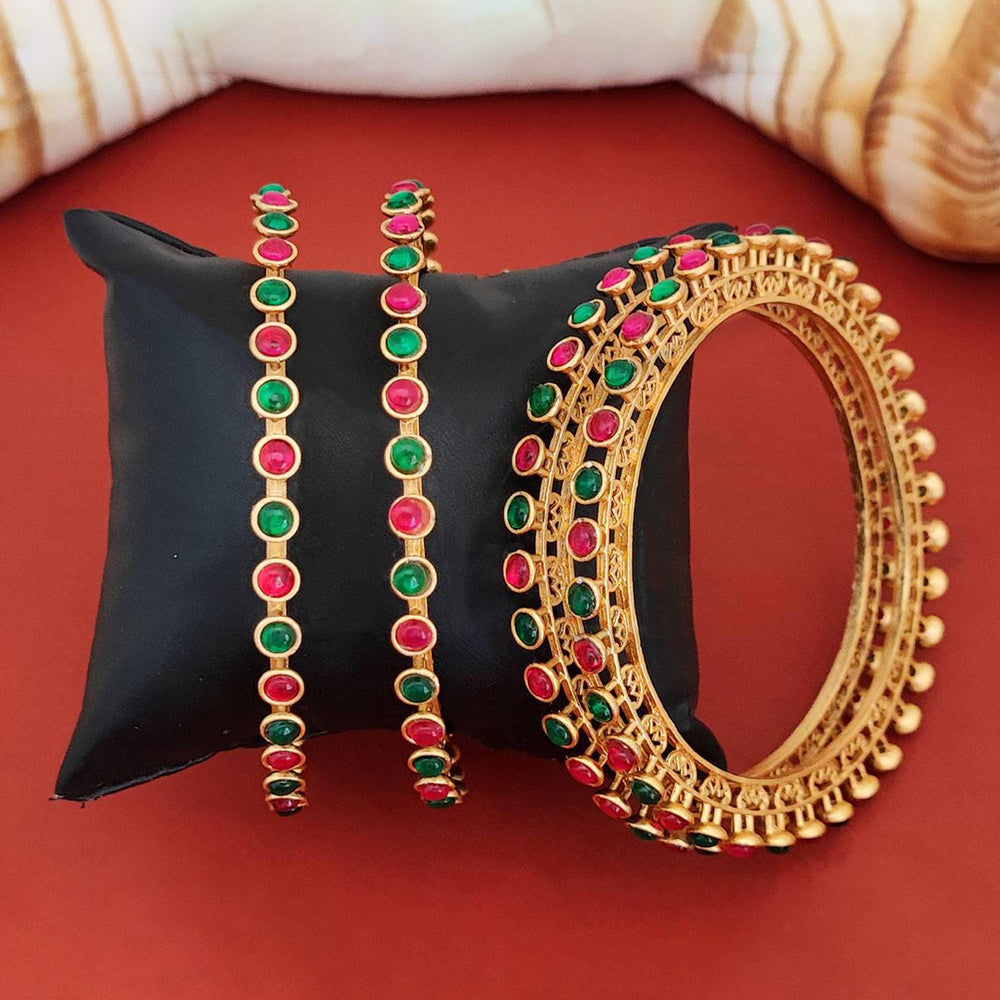 Antique Designer High Gold Polish 4-Bangle Set for Women