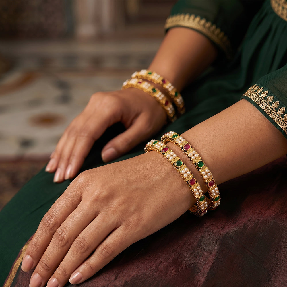 Premium High Gold Embellished 4 Bangle Set for Women