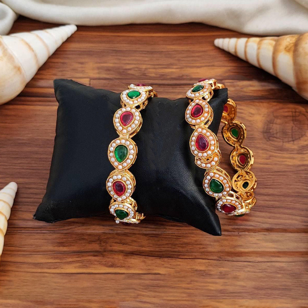 Set of two gold-polished designer bangles with full stone embellishments