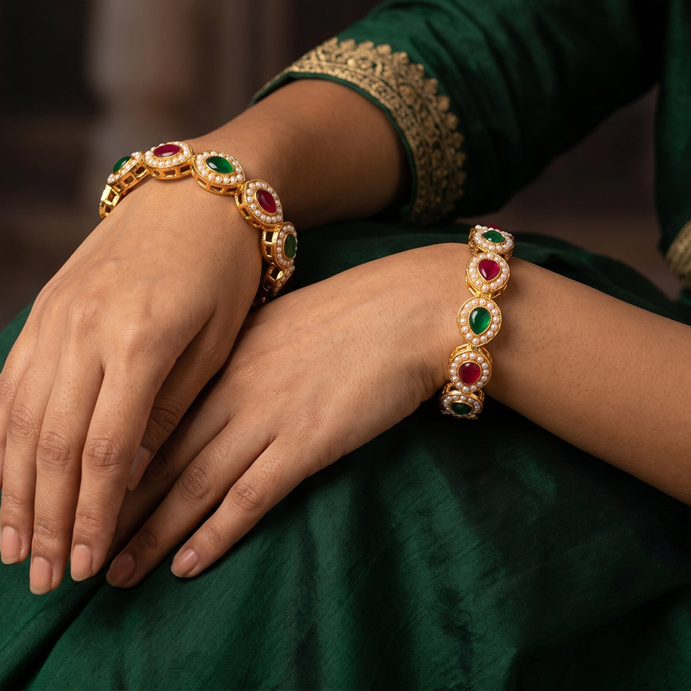 Full Stone Embellished High Gold Polish Designer Bangle Set