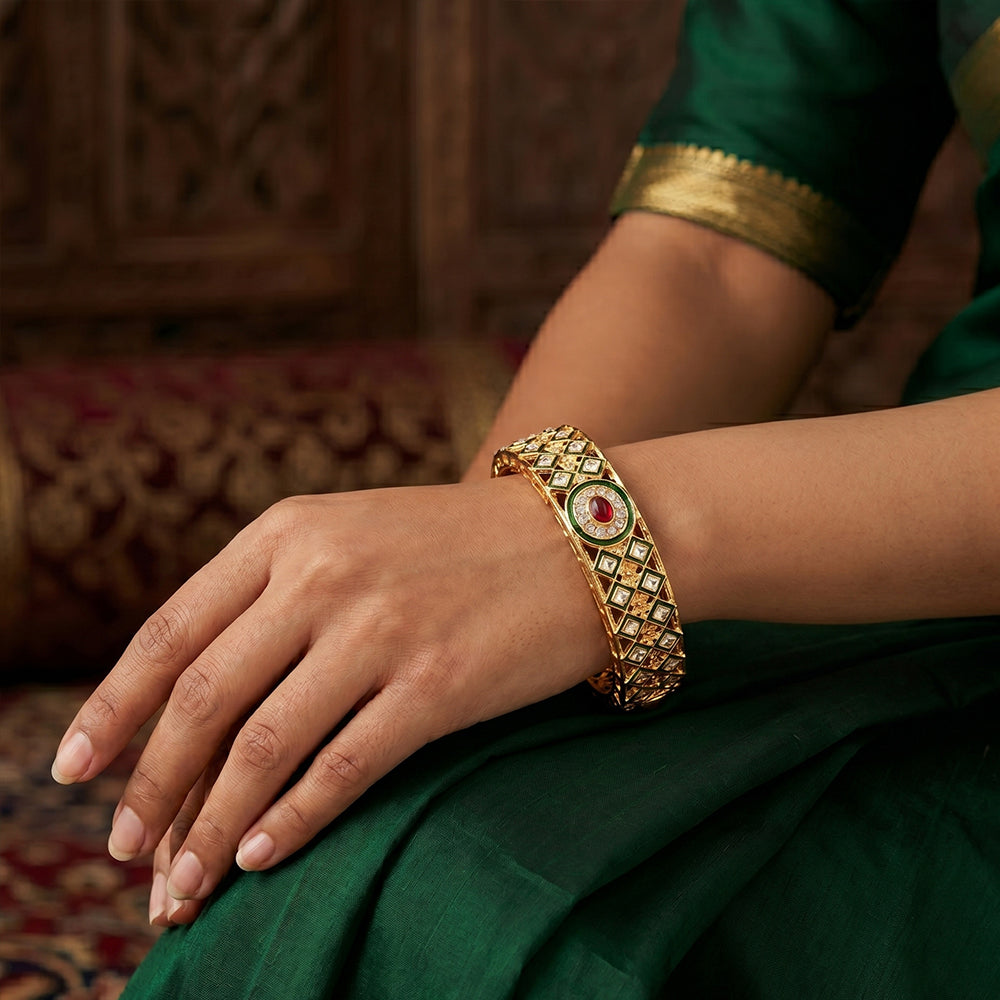 JS Fashion high gold polish full stone bangle set featuring rich traditional elegance and premium stone detailing.