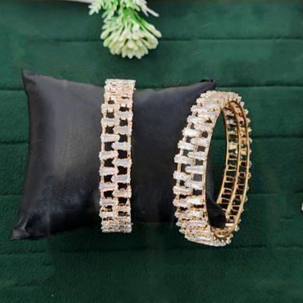 Premium Baguette Stone Designer Bangle Set in High Gold Finish