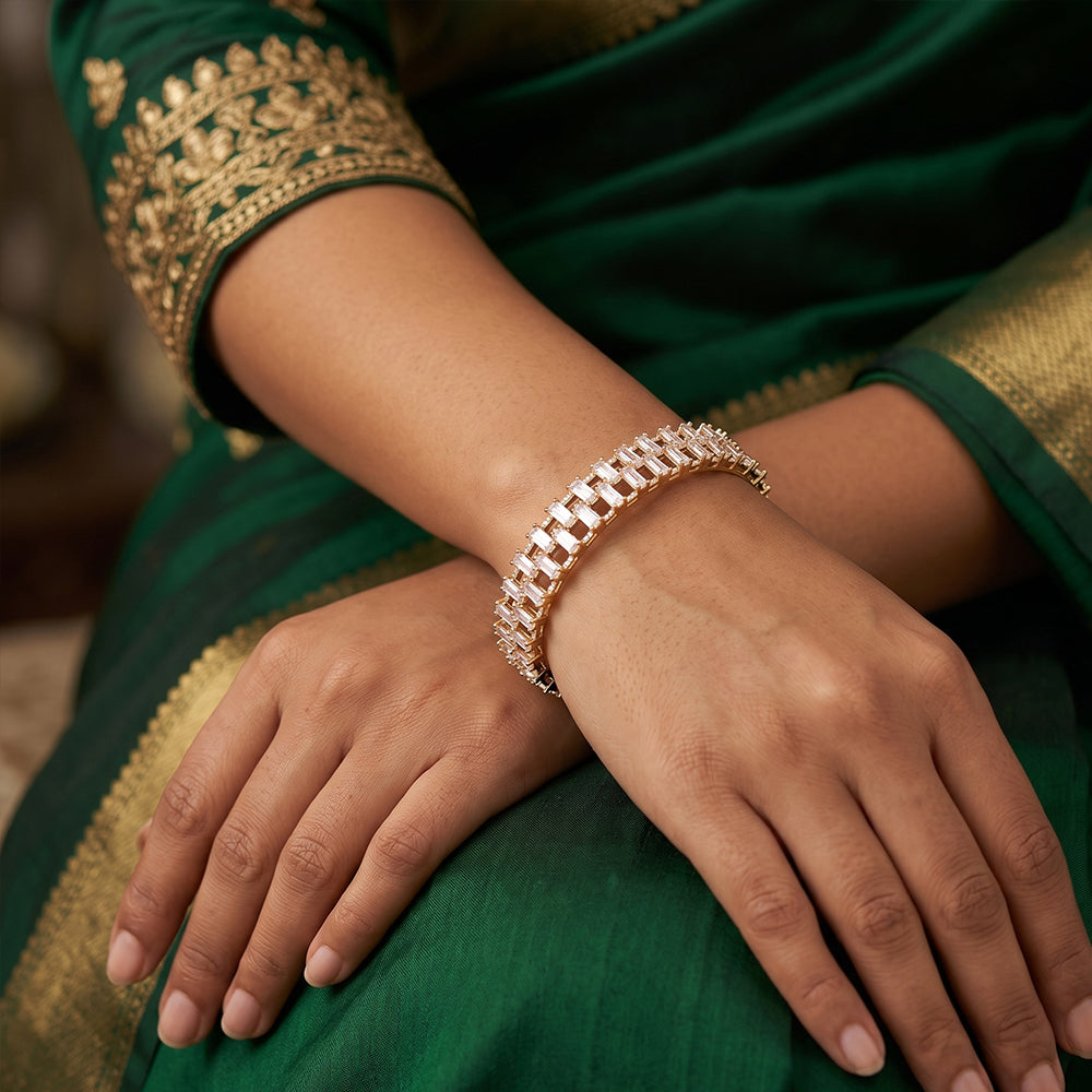 Set of two high gold designer bangles with premium baguette stone accents