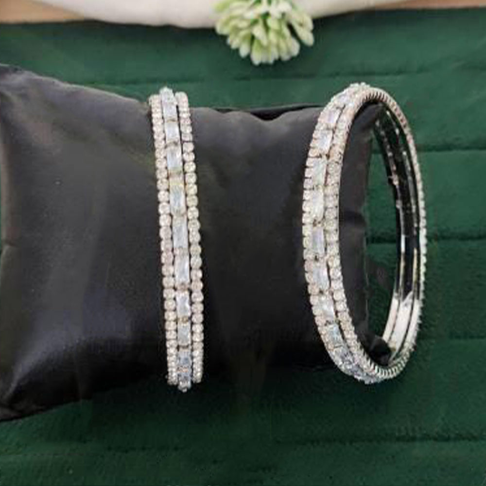Dista designer two-piece bangle set with American diamonds and white rhodium finish