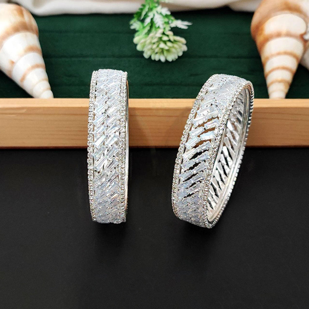 Sparkling AD Baguette Stone Bangle Set for Modern Elegance