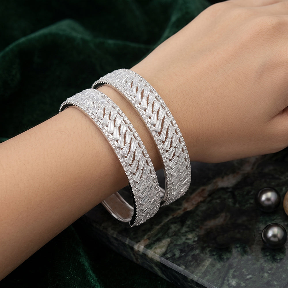 Luxurious AD baguette stone bangles with high-sparkle finish
