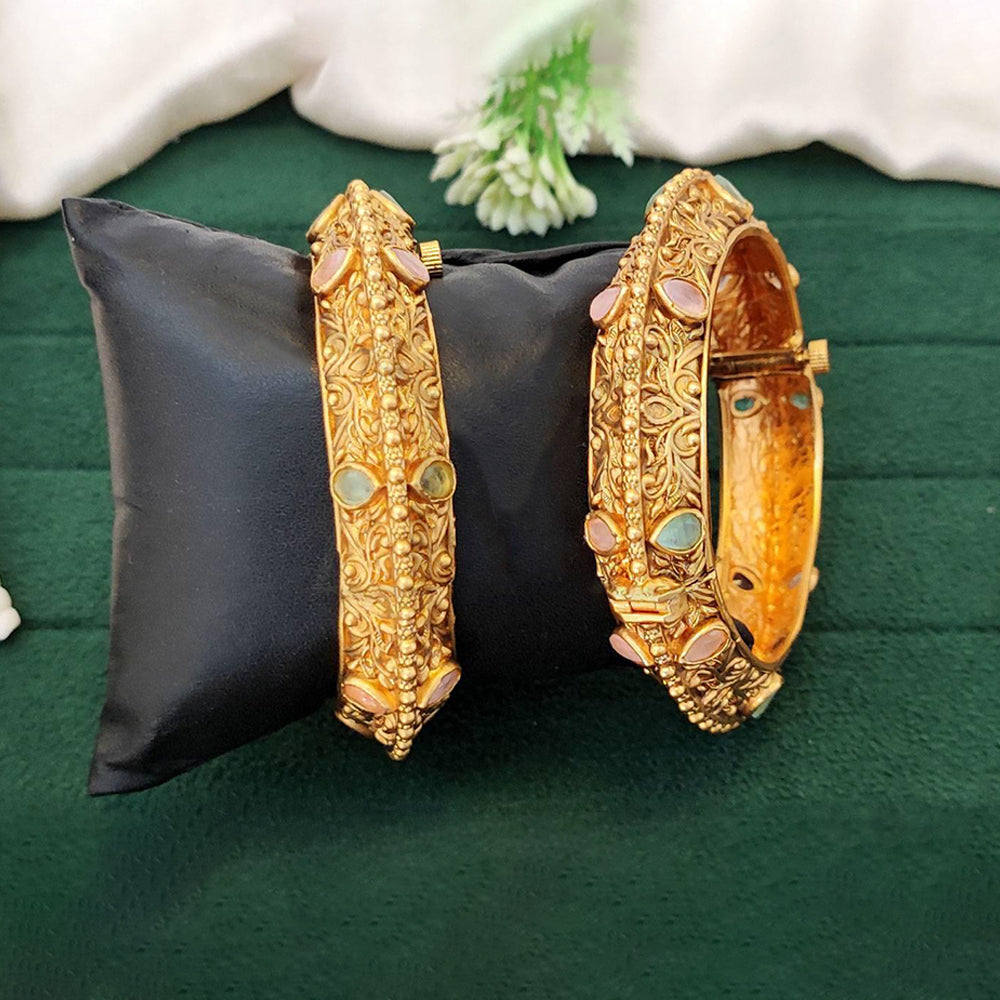 Rajwadi Polish Full Stone Bangle Set - 2 Piece Statement Jewelry