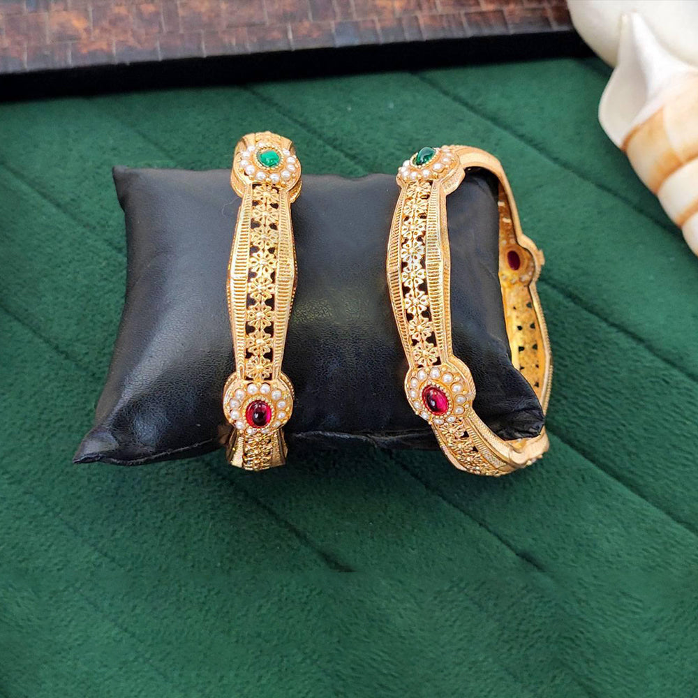 Traditional Stone Studded Temple Jewelry Bangles in Antique Gold