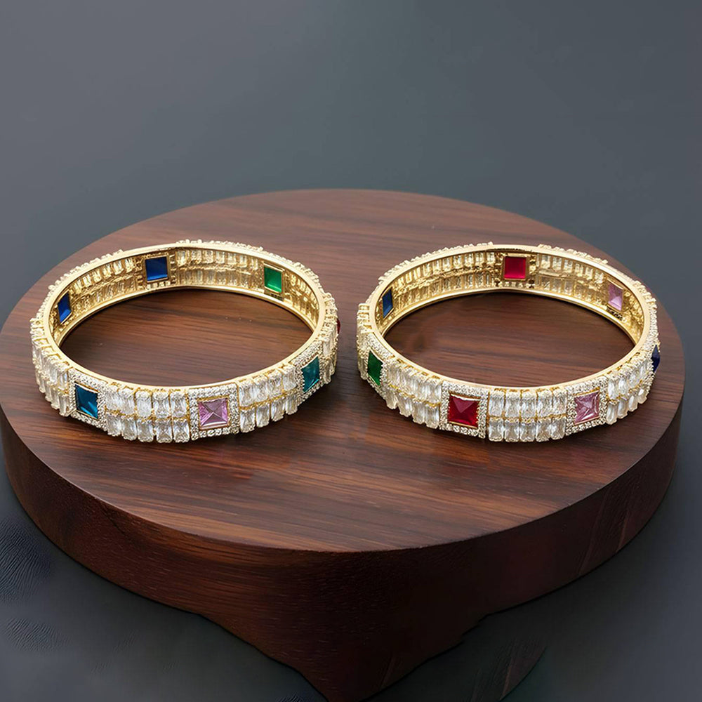 Elegant CZ Stone Broad Bangle Set for Wedding & Special Occasions